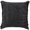 Muted Black Solid Stonewash Pillow with Fringe