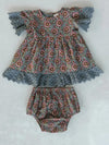 Gray Floral Printed Dress (Short Sleeve)